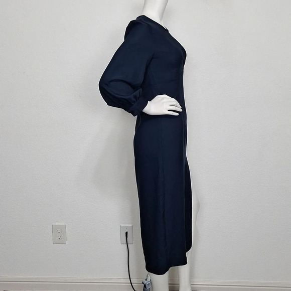 Zara "NEW" Dark Blue Romantic Goth Front Slit Witchy Cocktail Midi Dress Size S - Picture 6 of 9